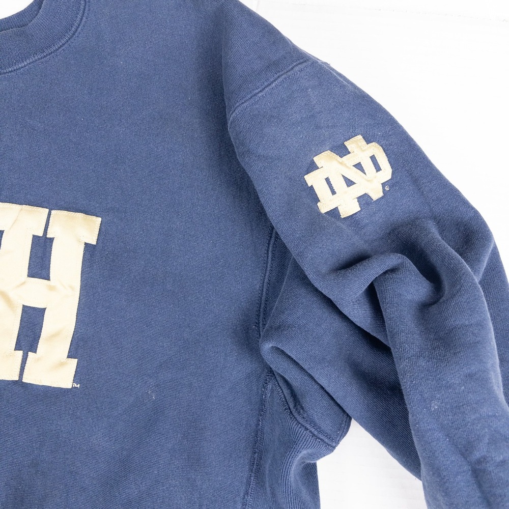 Notre Dame Sweatshirt Mens XXL Blue Satin Patch Crewneck Vintage Made in USA - Picture 8 of 13